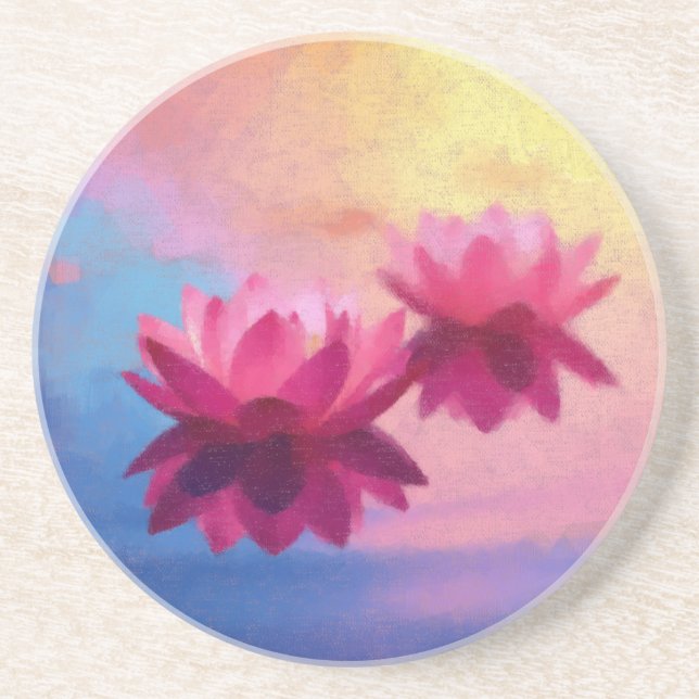 Colourful Abstract Lotus Flowers Coaster (Front)