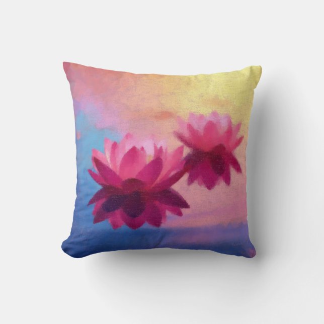 Colourful Abstract Lotus Flowers Cushion (Front)