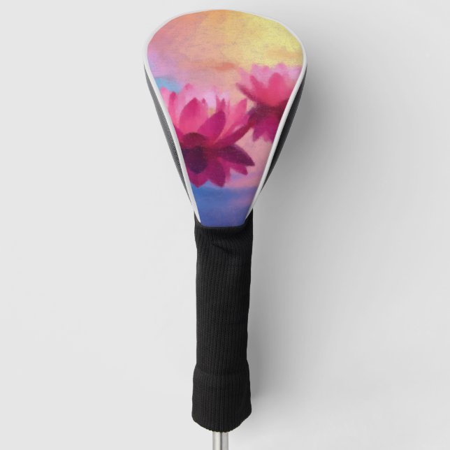 Colourful Abstract Lotus Flowers Golf Head Cover (Front)