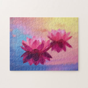 Colourful Abstract Lotus Flowers Jigsaw Puzzle