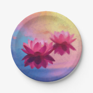 Colourful Abstract Lotus Flowers Paper Plate
