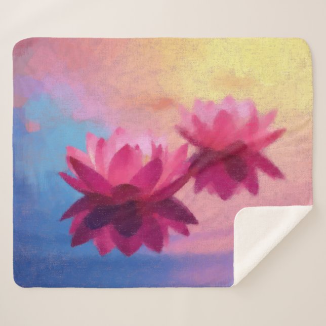Colourful Abstract Lotus Flowers Sherpa Blanket (Front (Horizontal))