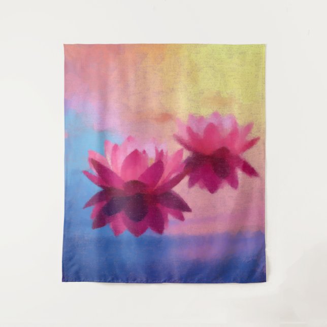 Colourful Abstract Lotus Flowers Tapestry (Front)