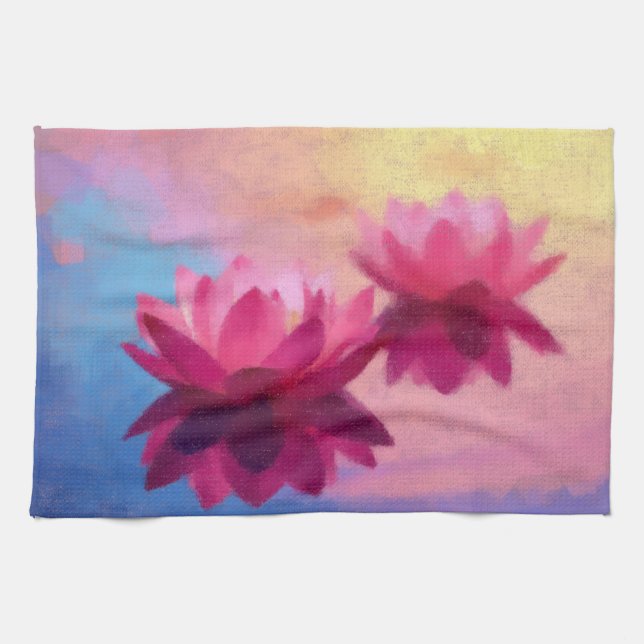 Colourful Abstract Lotus Flowers Tea Towel (Horizontal)