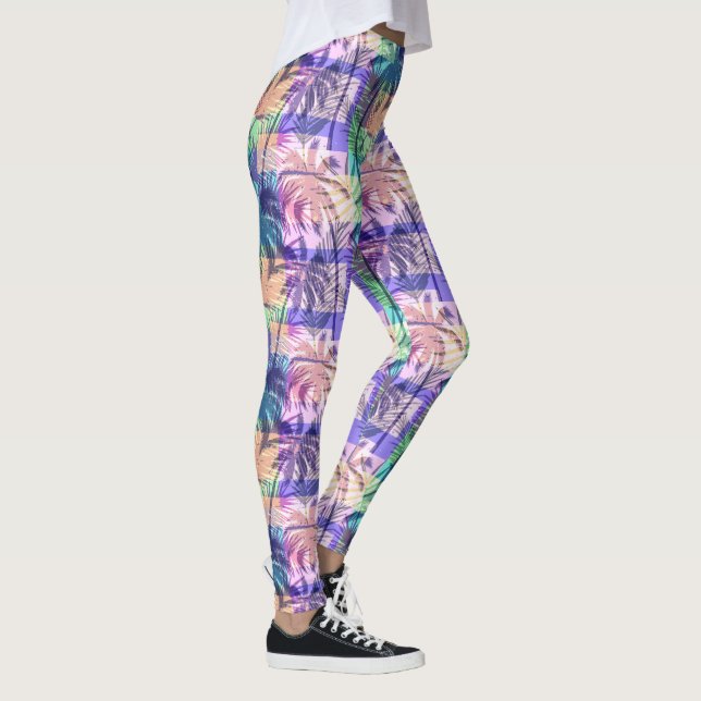 Colourful Abstract Luau Tropical Palm Trees Leggings (Right)