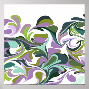 Colourful Abstract Marble Art in Purple and Green Poster