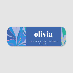 Colourful Abstract Marble Blue Custom Bridal Showe Name Tag