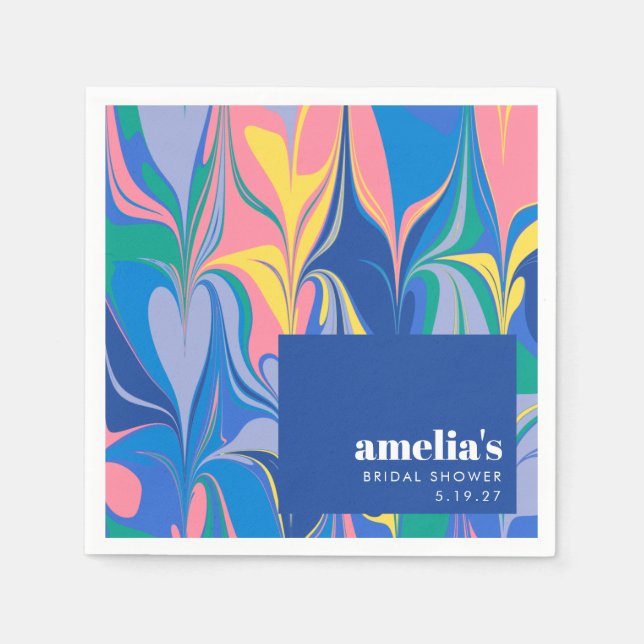 Colourful Abstract Marble Blue Custom Bridal Showe Napkin (Front)