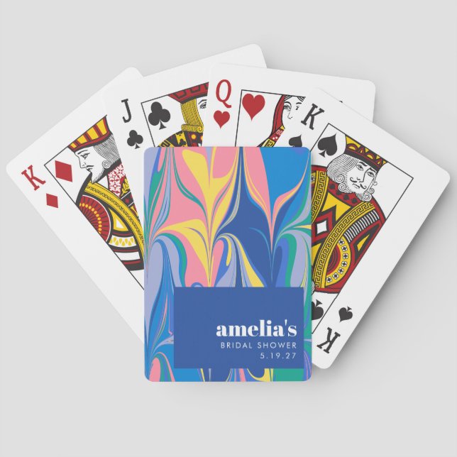 Colourful Abstract Marble Blue Custom Bridal Showe Playing Cards (Back)