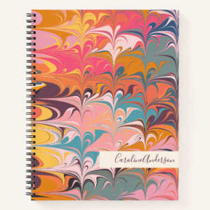 Colourful Abstract Marble Swirls Personalised Notebook