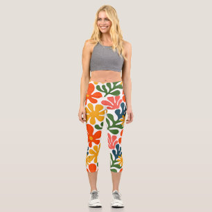 Colourful Abstract Matisse Floral Retro Art Capri Leggings