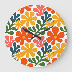 Colourful Abstract Matisse Floral Retro Art Large Clock