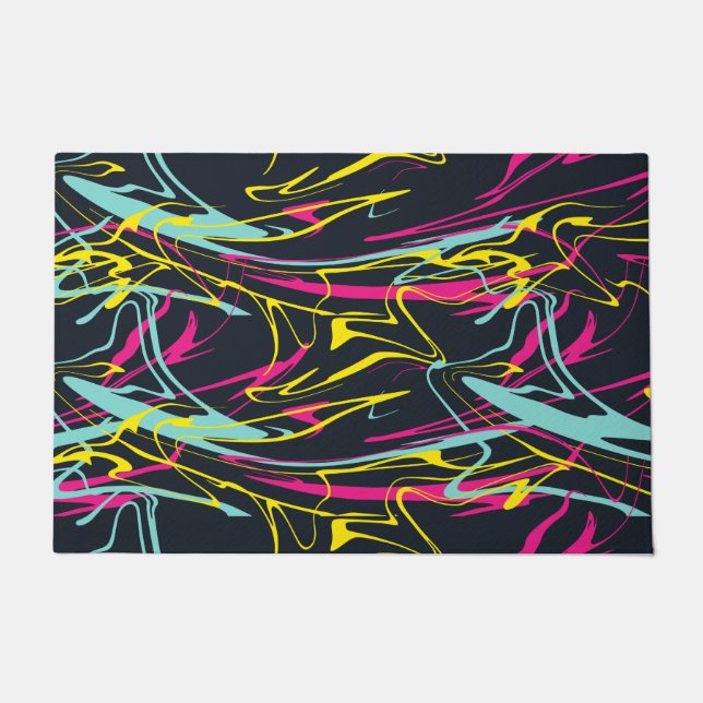 Colourful Abstract Memphis Lines Pattern Doormat (Front)