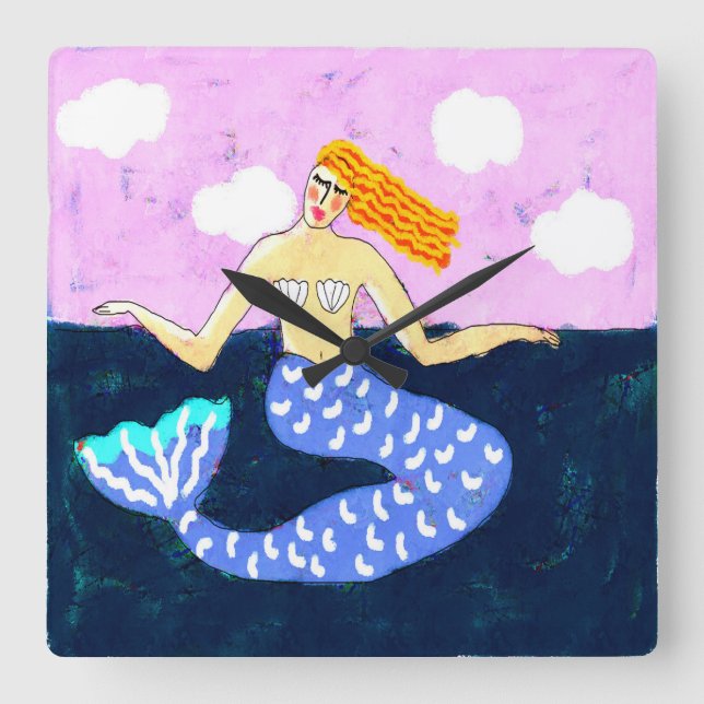 Colourful Abstract Mermaid Art Square Wall Clock (Front)