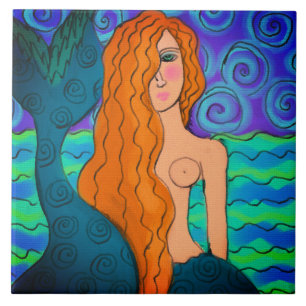 Colourful Abstract Mermaid Digital Painting Ceramic Tile