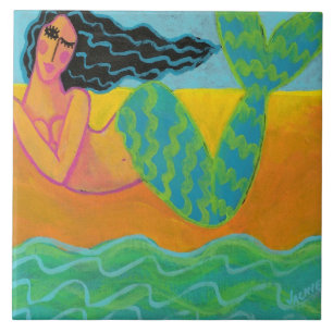 Colourful Abstract Mermaid Painting Ceramic Tile