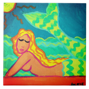 Colourful Abstract Mermaid Painting Ceramic Tile