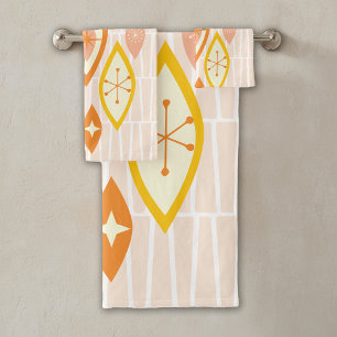 Colourful Abstract Mid Century Atomic Pink Orange Bath Towel Set