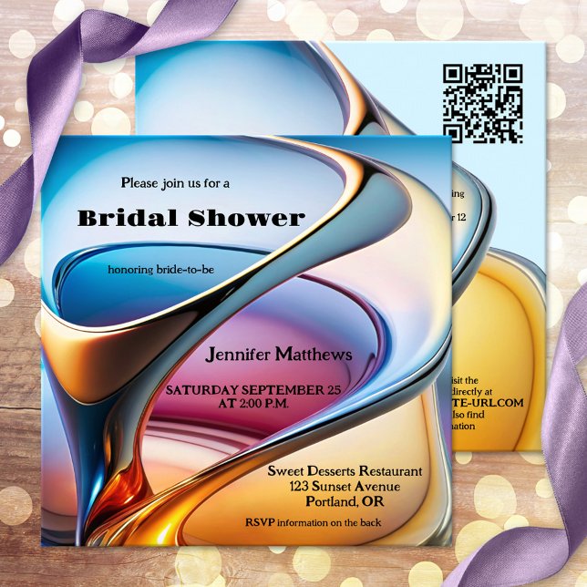 Colourful Abstract Modern Art Bridal Shower Invitation (A colorful modern bridal shower invitation a whimsical abstract art design - with QR code)
