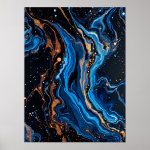 Colourful Abstract Modern Art.Midnight Gold Marbal Poster