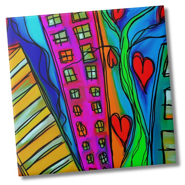 Colourful Abstract Modern Art Tile (Modern Contemporary Art Drawing Graffiti Abstract Tile)