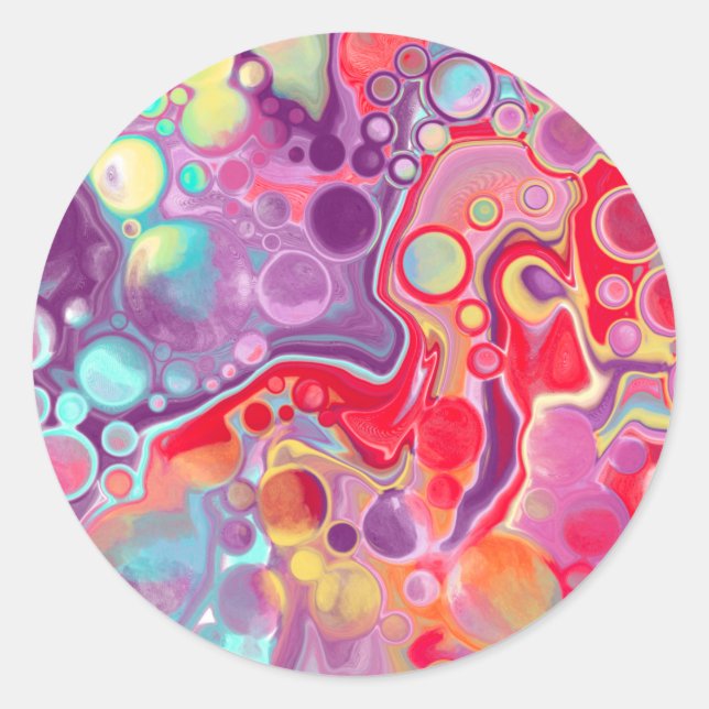 Colourful Abstract Modern Digital Art  Classic Round Sticker (Front)