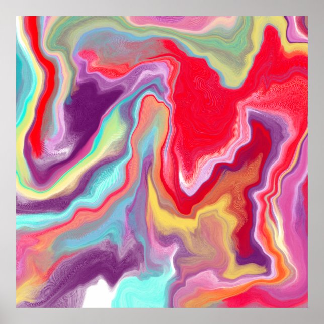Colourful Abstract Modern Digital Art Marble Poster (Front)