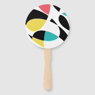 Colourful, abstract, modern, fun geometric pattern hand fan