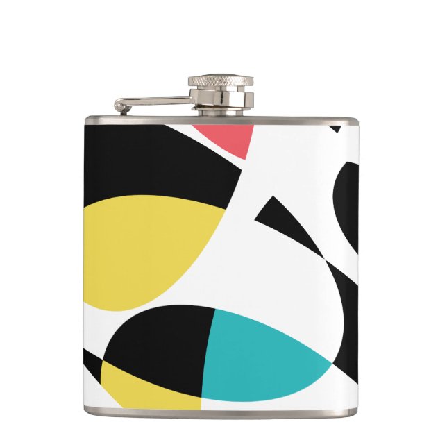 Colourful, abstract, modern, fun geometric pattern hip flask (Front)