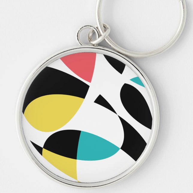 Colourful, abstract, modern, fun geometric pattern key ring (Front)