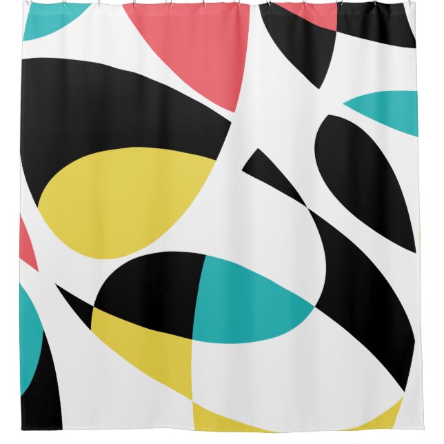 Colourful, abstract, modern, fun geometric pattern shower curtain (Front)