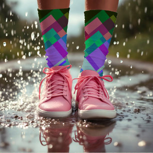Colourful Abstract Modern Green Purple Geometri Socks