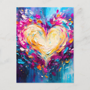 Colourful Abstract Modern Love Heart Announcement Postcard