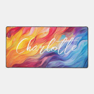 Colourful Abstract Modern Waves Personalised Name Desk Mat