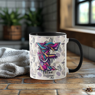 Colourful Abstract Monogram Mug - F for Felix 