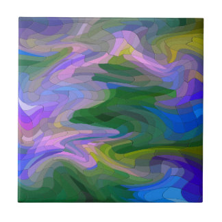 Colourful Abstract Mosaic in Green and Purple  Ceramic Tile