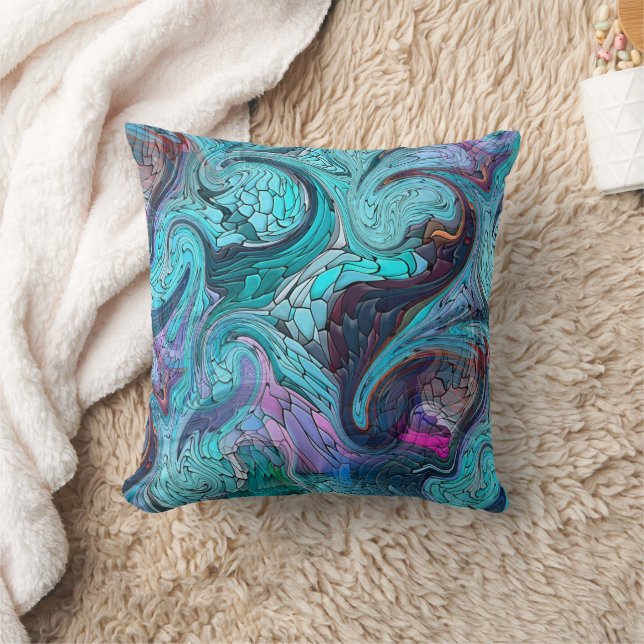 Colourful Abstract Mosaic Mermaid or Dragon Scales Cushion (Blanket)
