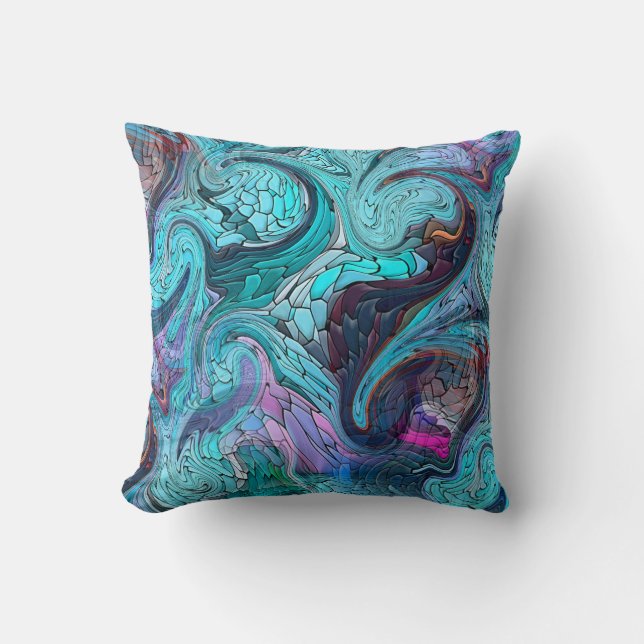 Colourful Abstract Mosaic Mermaid or Dragon Scales Cushion (Front)