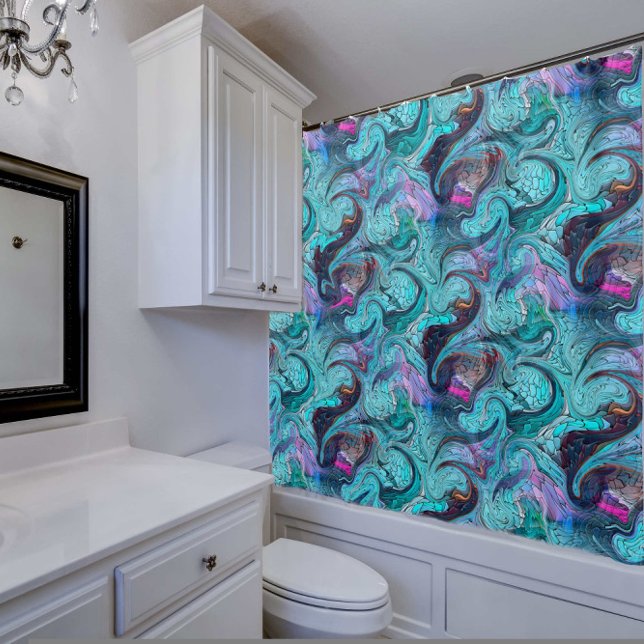 Colourful Abstract Mosaic Mermaid or Dragon Scales Shower Curtain (Creator Uploaded)