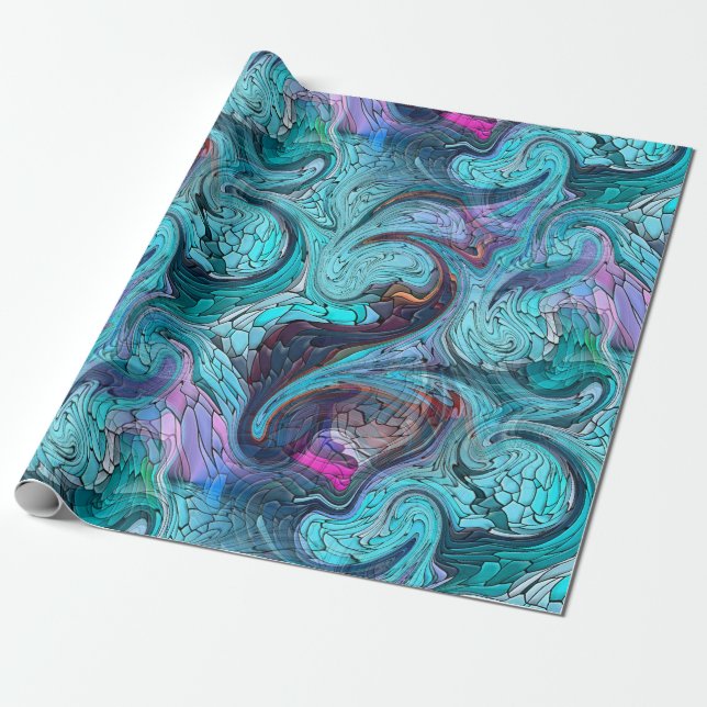 Colourful Abstract Mosaic Mermaid or Dragon Scales Wrapping Paper (Unrolled)