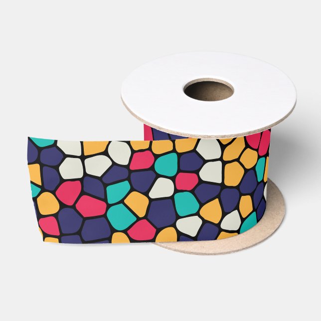 Colourful Abstract Mosaic Pattern Satin Ribbon (Spool)