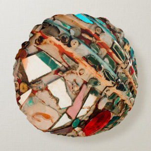 Colourful Abstract Mosaic Round Cushion