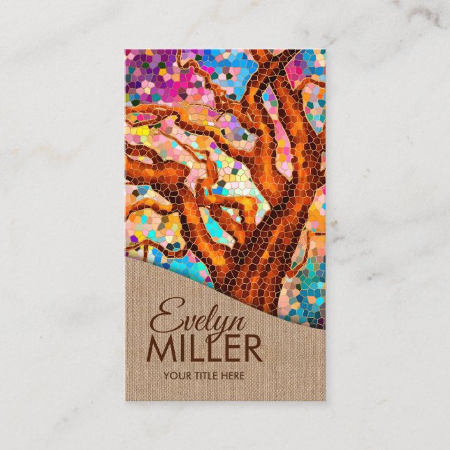 Colourful Abstract Mosaic Tree Business Card (Front)