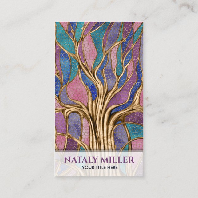 Colourful Abstract Mosaic Tree Business Card (Front)