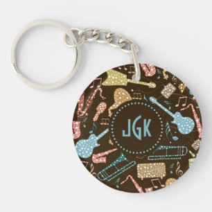Colourful Abstract Music Instruments Pattern 2 Key Ring