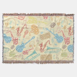 Colourful Abstract Music Instruments Pattern Throw Blanket