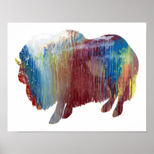 Colourful abstract muskox silhouette poster