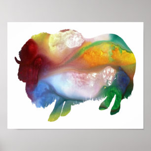Colourful abstract muskox silhouette poster