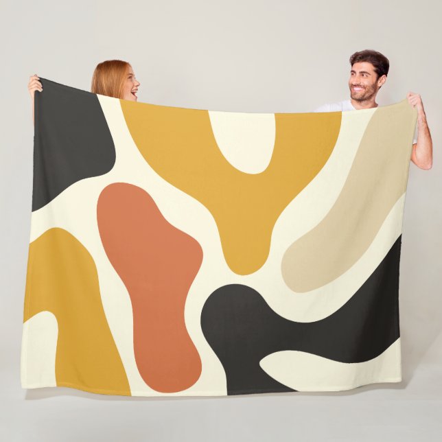 colourful Abstract mustard yellow orange Pattern Fleece Blanket (In Situ)