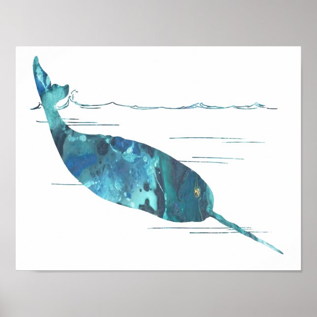 Colourful abstract narwhal silhouette poster (Front)